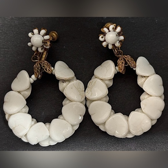 Vintage Signed Miriam Haskell Heart Hoop Clip Earrings